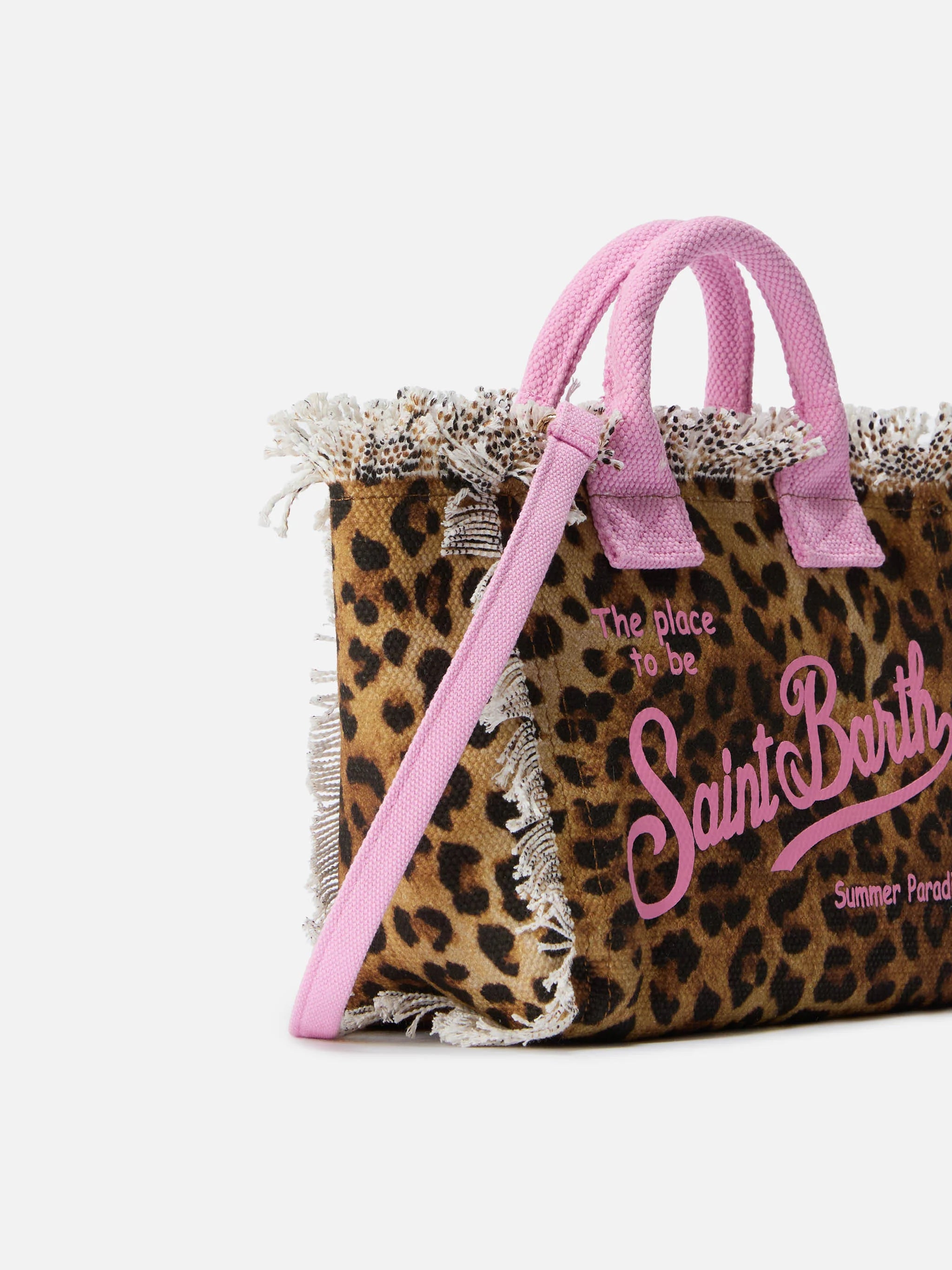 MC2 LEOPARD PRINT CANVAS VANITY MINI BAG WITH PINK DETAILS